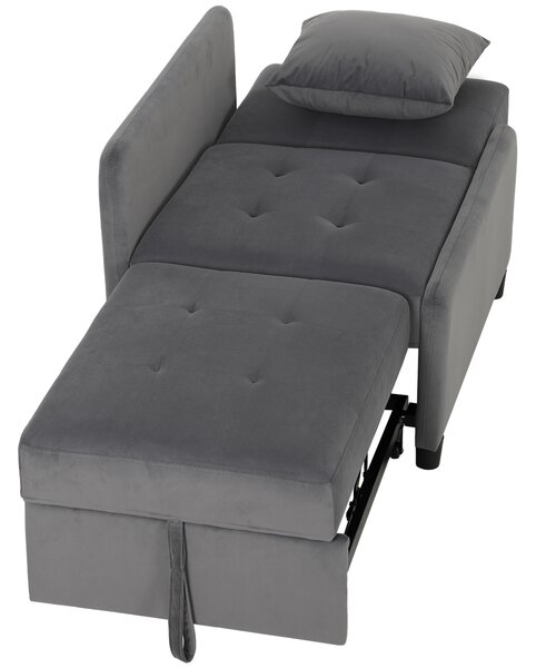 HOMCOM Poltrona Letto Singolo 4 in 1 Estraibile a Trapuntato, Reclinabile, in Velluto, Grigio Scuro | Aosom Italy