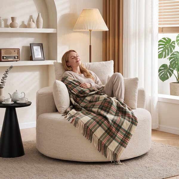 HOMCOM Poltrona rotonda in ciniglia con 4 cuscini, 130x130x82 cm, crema | Aosom Italy