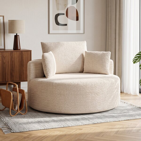 HOMCOM Poltrona rotonda in ciniglia con 4 cuscini, 130x130x82 cm, crema | Aosom Italy