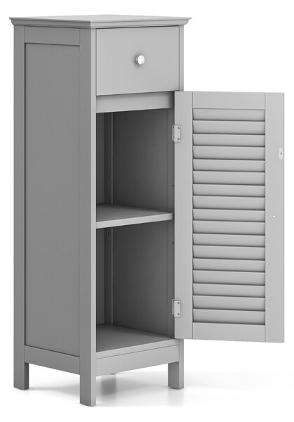 Costway Mobile bagno salvaspazio con cassetto e anta a persiana, Mobiletto multiuso da terra con ripiano regolabile Grigio