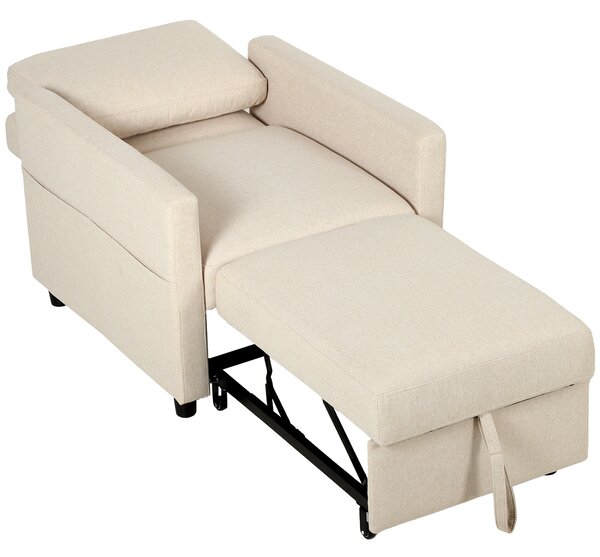 HOMCOM Poltrona Letto 3 in 1 in Tessuto Effetto Lino con Schienale Regolabile, Bianco Crema | Aosom Italy