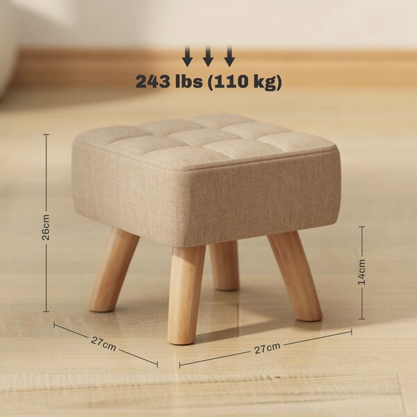 HOMCOM Pouf poggiapiedi in tessuto effetto lino, 27x27x26 cm, marrone | Aosom Italy