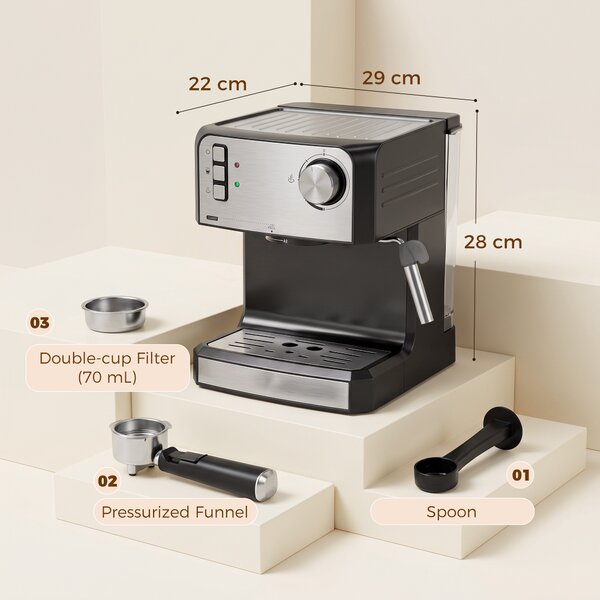 HOMCOM Macchina per caffè espresso 20 bar con lancia vapore e serbatoio 1,6 L, nero | Aosom Italy