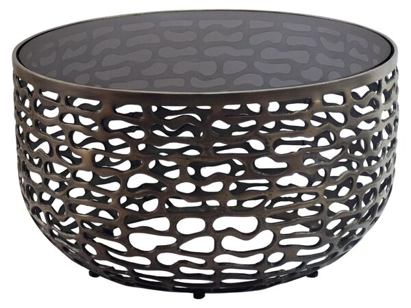 Tavolino da salotto WOHNLING, alluminio e vetro, 60 cm, nero. Tavolino rotondo per il soggiorno, tavolino da divano, design moderno, aspetto a griglia, tavolino ausiliario, ideale per il soggiorno, prodotto artigianale