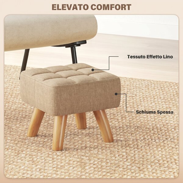 HOMCOM Pouf poggiapiedi in tessuto effetto lino, 27x27x26 cm, marrone | Aosom Italy