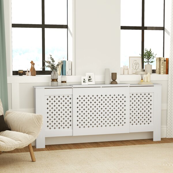 HOMCOM Copritermosifone a griglia con lunghezza regolabile, 136-200x21,5x91,7 cm, bianco | Aosom Italy