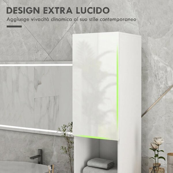 Kleankin Colonna bagno slim con ripiani e 2 armadietti, 30x30x181,5 cm, bianco | Aosom Italy