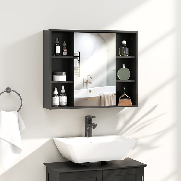 HOMCOM Armadietto con specchio, 3 ripiani laterali e ripiano interno, 60x14,5x49,4 cm | Aosom Italy