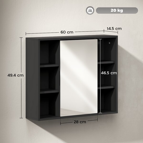 HOMCOM Armadietto con specchio, 3 ripiani laterali e ripiano interno, 60x14,5x49,4 cm | Aosom Italy