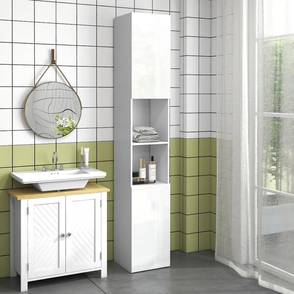 Kleankin Colonna bagno slim con ripiani e 2 armadietti, 30x30x181,5 cm, bianco | Aosom Italy