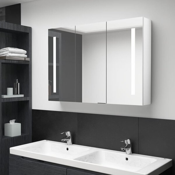 vidaXL Armadietto a Specchio con LED Bianco 80x15x60 cm in MDF 