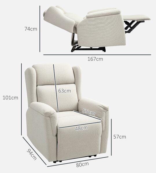 HOMCOM Poltrona Relax con Poggiapiedi e Inclinabile fino a 160°, Sedia Imbottita Regolabile in effetto lino, 80x94x101 cm, Beige | Aosom Italy