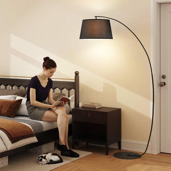 HOMCOM Lampada da Terra con Paralume Rivestito in Tessuto e Base in Metallo, Interruttore a Pedale, Φ47 x 105 x 190cm, Nera|Aosom