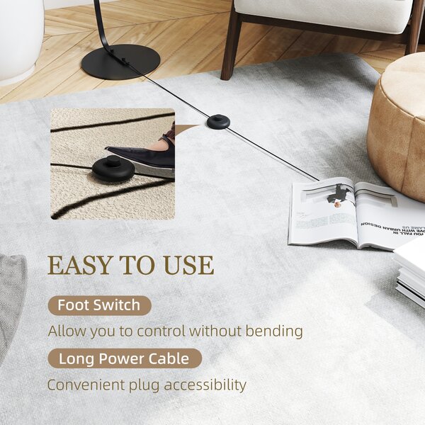 HOMCOM Lampada da Terra con Paralume Rivestito in Tessuto e Base in Metallo, Interruttore a Pedale, Φ47 x 105 x 190cm, Nera|Aosom