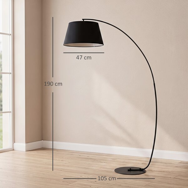HOMCOM Lampada da Terra con Paralume Rivestito in Tessuto e Base in Metallo, Interruttore a Pedale, Φ47 x 105 x 190cm, Nera|Aosom