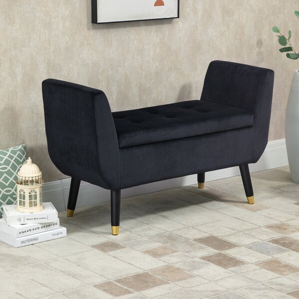 HOMCOM Cassapanca Imbottita con Gambe in Legno per Soggiorno, Camera e Ingresso, 107x42x65 cm, Nero | Aosom Italy