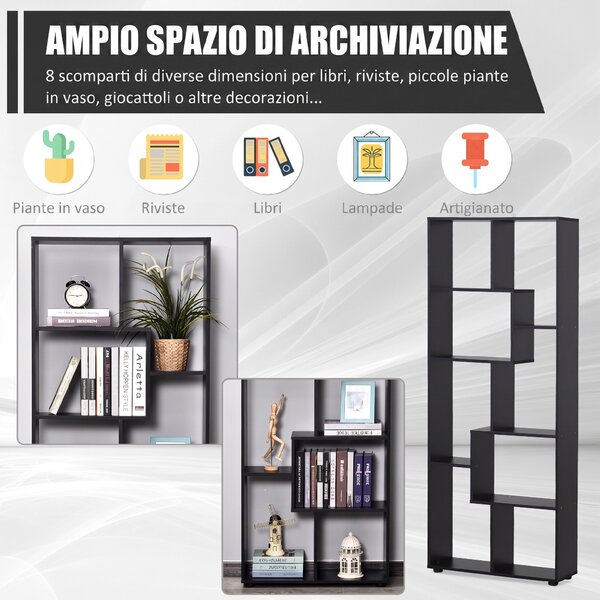HOMCOM Libreria Moderna di Design a 8 Ripiani in Legno Truciolare, Arredamento Casa e Ufficio, 70x24x178cm Nero | Aosom Italy