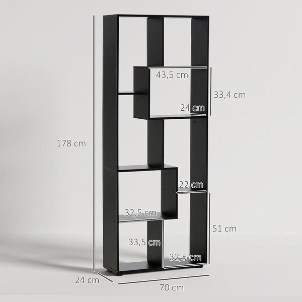 HOMCOM Libreria Moderna di Design a 8 Ripiani in Legno Truciolare, Arredamento Casa e Ufficio, 70x24x178cm Nero | Aosom Italy