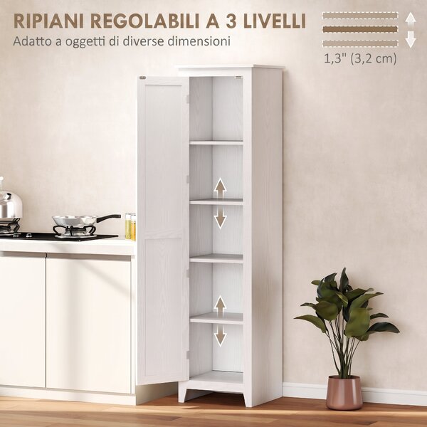HOMCOM Credenza Cucina Alta Rustica con Anta, Ripiani Regolabili per Sala da Pranzo Soggiorno, 43.5x40x170 cm, Bianco | Aosom Italy