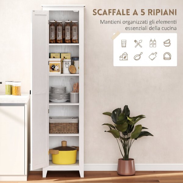 HOMCOM Credenza Cucina Alta Rustica con Anta, Ripiani Regolabili per Sala da Pranzo Soggiorno, 43.5x40x170 cm, Bianco | Aosom Italy