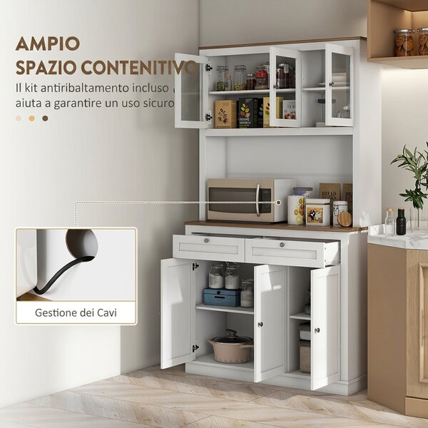 HOMCOM Credenza Cucina Alta con 4 Armadietti, 2 Cassetti e Piano Centrale, 100x40x180 cm, Bianco | Aosom Italy