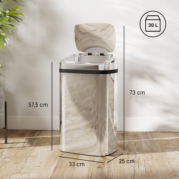 HOMCOM Bidone per Rifiuti da 30L con Sensore per Apertura e Chiusura Automatica, 33x25x57.5 cm, Argento | Aosom Italy