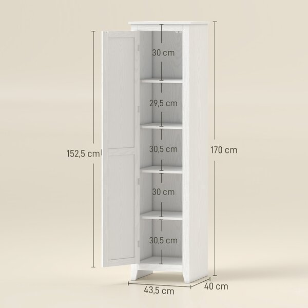 HOMCOM Credenza Cucina Alta Rustica con Anta, Ripiani Regolabili per Sala da Pranzo Soggiorno, 43.5x40x170 cm, Bianco | Aosom Italy