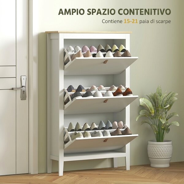 HOMCOM Scarpiera Slim 3 Cassetti per 21 Paia di Scarpe Taglia EU44 e Ripiani Regolabili, 80x24x131cm, Bianco | Aosom Italy