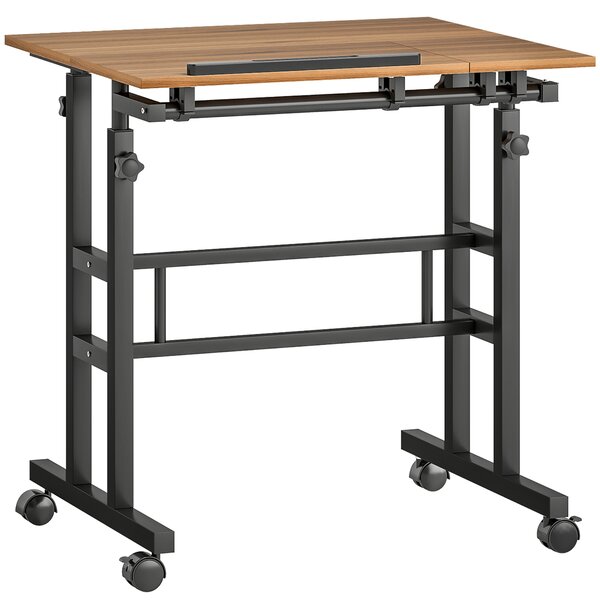 HOMCOM Scrivania da Seduto Regolabile con Piano Inclinabile e Telaio in metallo, 70x60x120 cm, Marrone | Aosom Italy