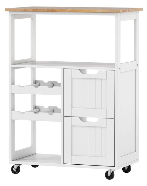 Costway Carrello da cucina salvaspazio su ruote per sala da pranzo soggiorno e bar, Carrello da servizio con portabottiglie Bianco