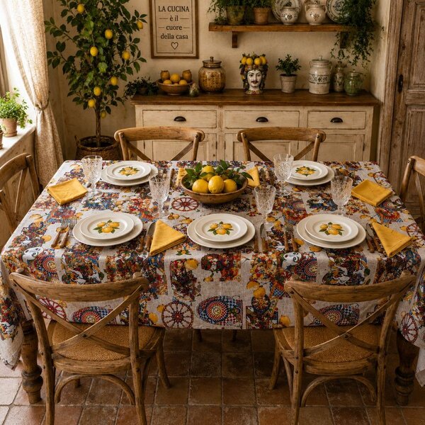 Tovaglia da tavola con tovaglioli Sicilia Botticelli Home 6 posti