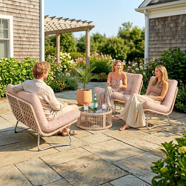Outsunny Set di Mobili da Giardino 4 Pezzi con Divano 2 Posti, 2 Poltrone, Tavolo con Piano in Vetro, Sseduta Larga e Profonda, Cuscini Spessi | Aosom Italy