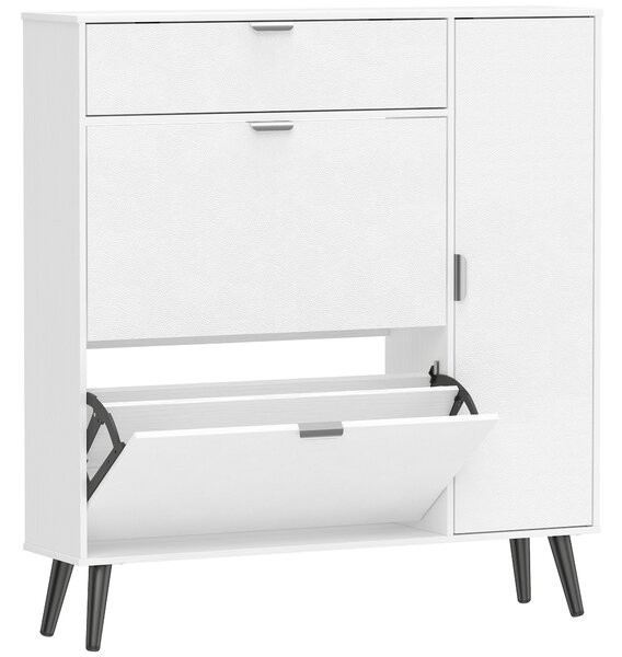 HOMCOM Scarpiera Stretta con 2 Scomparti Ribaltabili, Ante effetto pelle litchi e Ripiani Regolabili, 99,4x23,8x106,6 cm, Bianco | Aosom Italy
