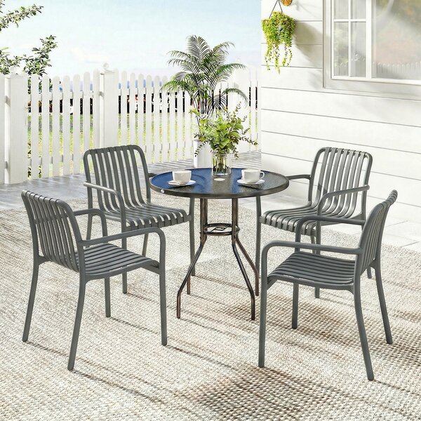 Outsunny Set 4 Sedie Ergonomiche da Giardino Impilabili per Terrazza con Design a Doghe e Braccioli, Grigio Scuro | Aosom Italy