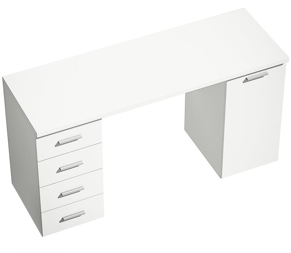 HOMCOM Scrivania per Computer con 4 Cassetti e Armadietto per Studio, 140x48x75 cm, Bianco | Aosom Italy