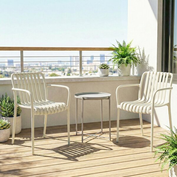 Outsunny Set 4 Sedie Ergonomiche da Giardino Impilabili per Terrazza con Design a Doghe e Braccioli, Bianco Crema | Aosom Italy