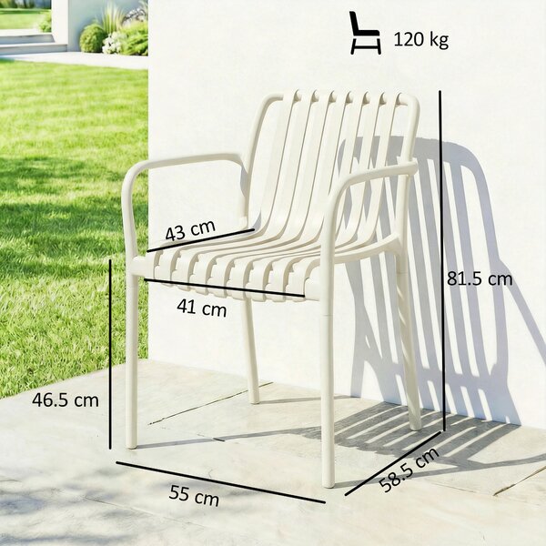 Outsunny Set 4 Sedie Ergonomiche da Giardino Impilabili per Terrazza con Design a Doghe e Braccioli, Bianco Crema | Aosom Italy