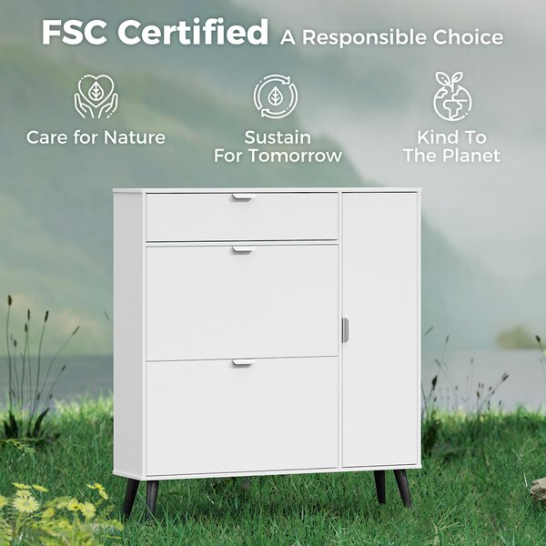 HOMCOM Scarpiera Stretta con 2 Scomparti Ribaltabili, Ante effetto pelle litchi e Ripiani Regolabili, 99,4x23,8x106,6 cm, Bianco | Aosom Italy