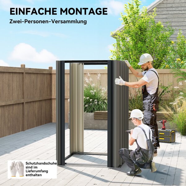 Outsunny Capanno Porta Attrezzi in Metallo 1,17 m², Casetta con Tetto a Capanna, Ventilazione, Serratura e Guanti, 122x121x192 cm | Aosom Italy