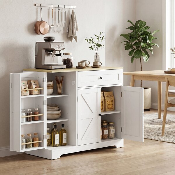 HOMCOM Credenza da Cucina con Ante Scorrevoli, Mobile con 1 Cassetto e 2 Ripiani Regolabili, 100x40x81 cm, Bianco | Aosom Italy