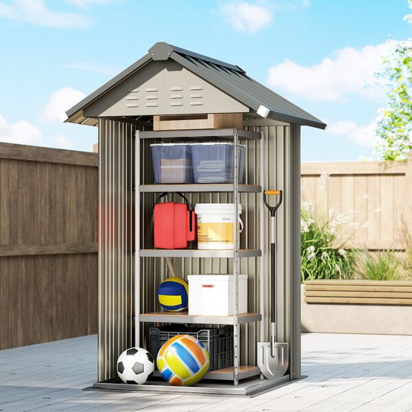 Outsunny Capanno Porta Attrezzi in Metallo 1,17 m², Casetta con Tetto a Capanna, Ventilazione, Serratura e Guanti, 122x121x192 cm | Aosom Italy