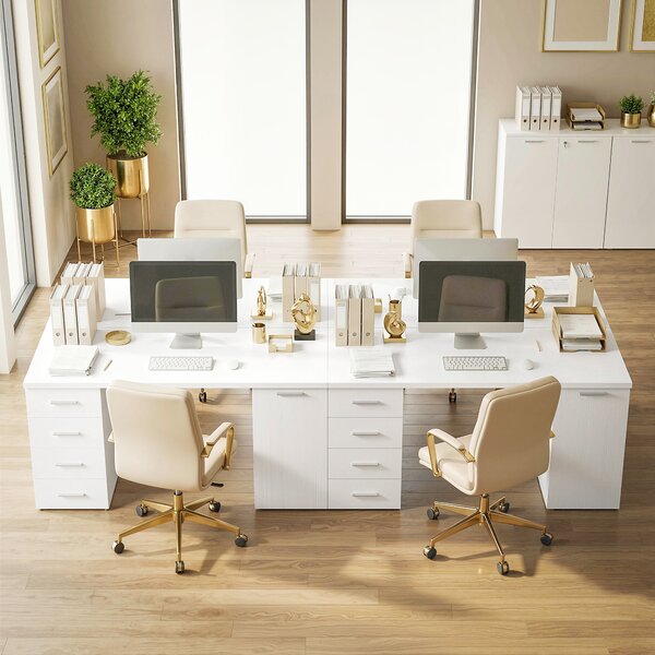 HOMCOM Scrivania per Computer con 4 Cassetti e Armadietto per Studio, 140x48x75 cm, Bianco | Aosom Italy