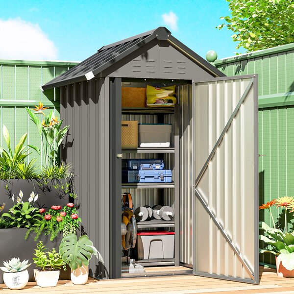 Outsunny Capanno Porta Attrezzi in Metallo 1,17 m², Casetta con Tetto a Capanna, Ventilazione, Serratura e Guanti, 122x121x192 cm | Aosom Italy