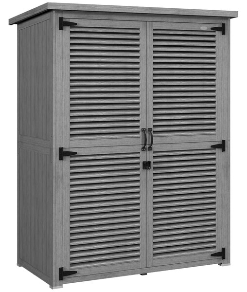 Outsunny Armadio da Giardino con 2 Porte a Persiana, 2 Ripiani, 2 Maniglie e Tetto Impermeabile, 127x65x168 cm, Grigio | Aosom Italy