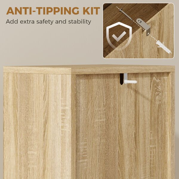 HOMCOM Armadio Alto da Bagno a Colonna con Ripiani Regolabili e Ante a lamelle apertura a pressione, 34x23x170 cm, Legno Naturale | Aosom Italy