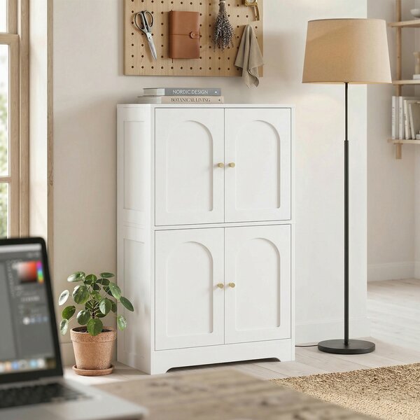 HOMCOM Armadio Alto da Cucina con 2 Ripiani Regolabili e 4 Ante Arcuate, 60x30x110 cm, Bianco | Aosom Italy