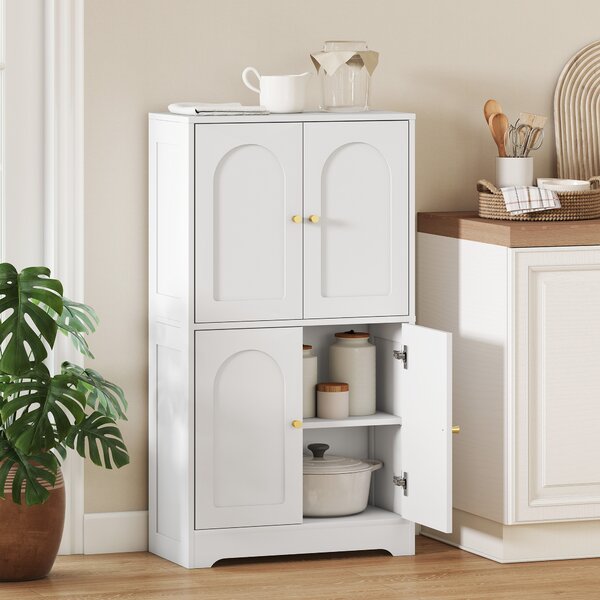 HOMCOM Armadio Alto da Cucina con 2 Ripiani Regolabili e 4 Ante Arcuate, 60x30x110 cm, Bianco | Aosom Italy
