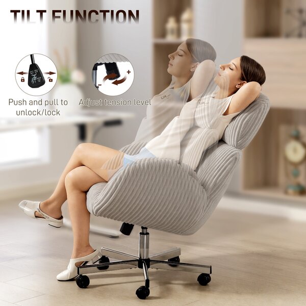 HOMCOM Sedia da Ufficio Ergonomica in Velluto con Schienale Alto, Poggiatesta e Braccioli Regolabili, Grigio | Aosom Italy