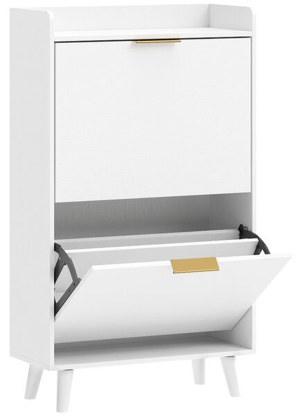 HOMCOM Scarpiera Stretta con 2 cassetti ribaltabili e ripiani regolabili per 12 paia, 70x30x120 cm, Bianco | Aosom Italy