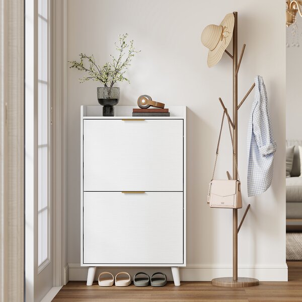 HOMCOM Scarpiera Stretta con 2 cassetti ribaltabili e ripiani regolabili per 12 paia, 70x30x120 cm, Bianco | Aosom Italy